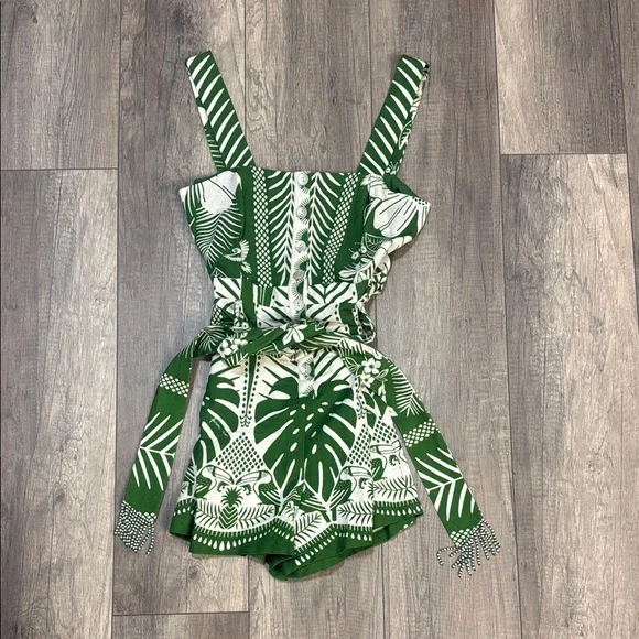 FARM Rio Green and White Tropical Romper - Picture 1 of 7